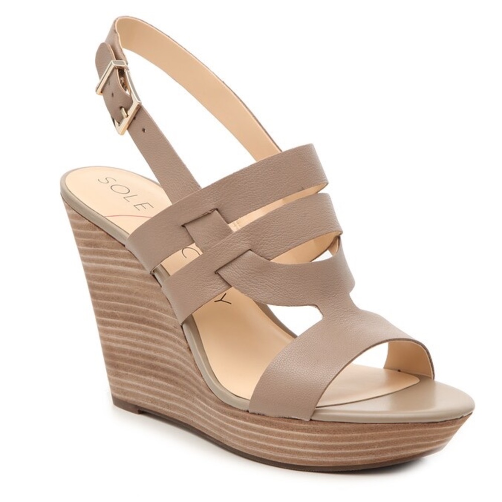 Sole Society Jenny Wooden Platform Wedge Heel Sandal Tan Size 9